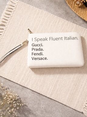 I Speak Fluent Italian White Wristlet Pouch